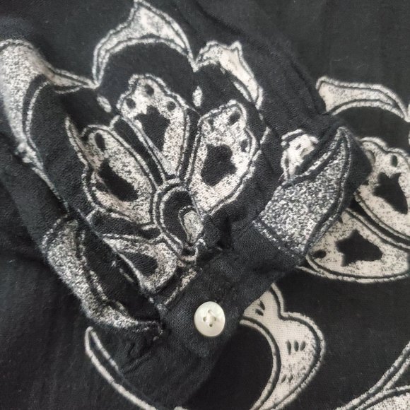 Black with white Mandela flowers print Merona Small(S) tunicTop - Picture 5 of 7